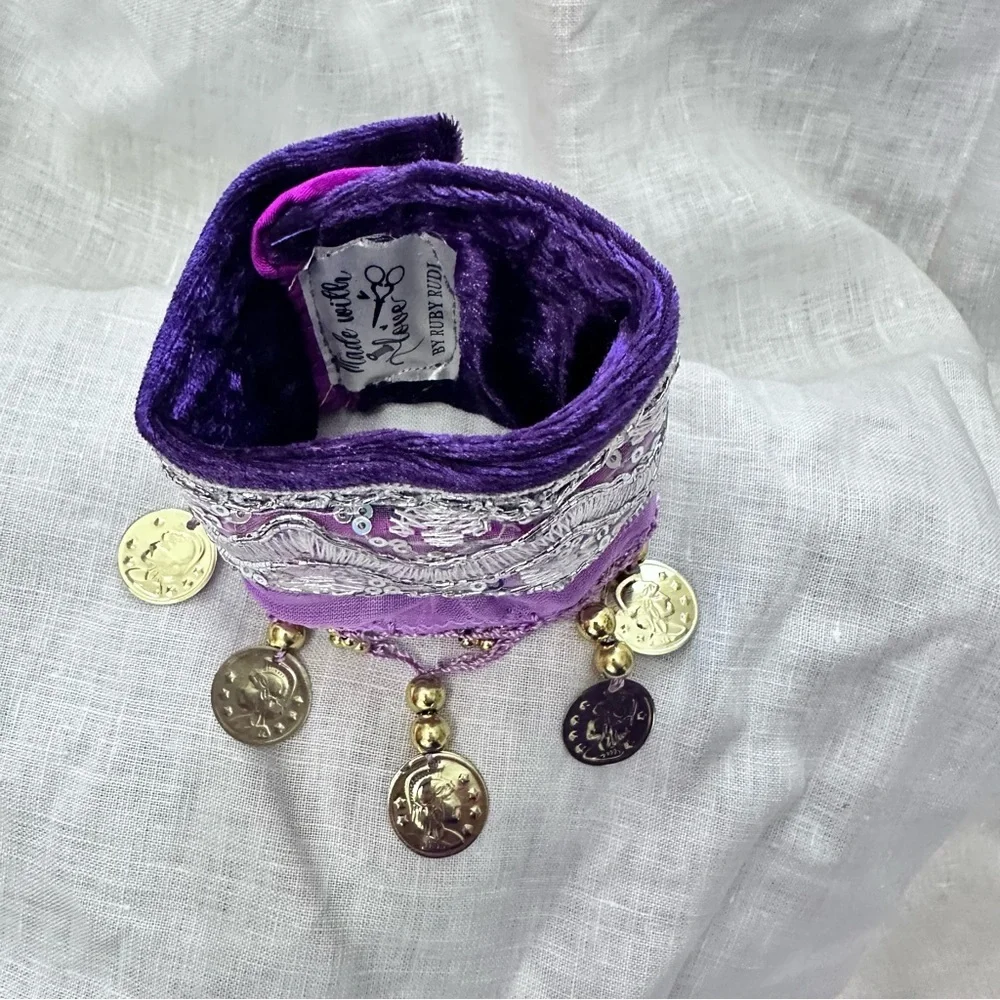RUBYRUDI Cuff Bracelet Handcrafted OOAK Fabric Embellished Artisan Wearable Art